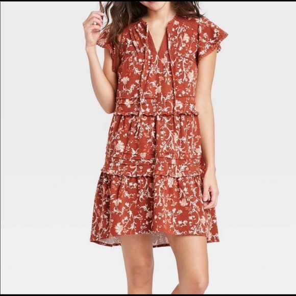 Knox Rose Dresses & Skirts - KNOX ROSE rust floral short sleeve dress size m